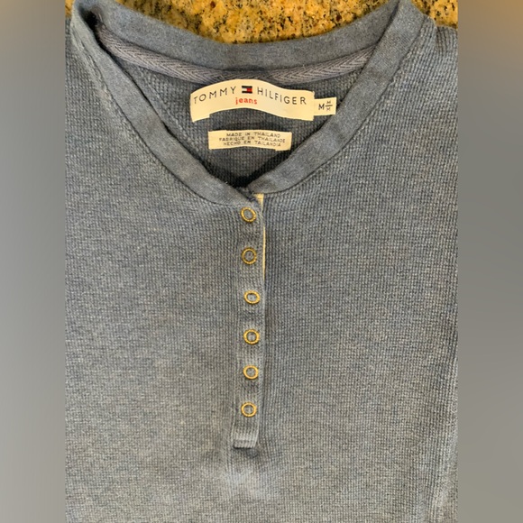 Vintage Tommy Hilfiger Blue Thermal Snap Long Sleeve Shirt Size Medium - Picture 2 of 9